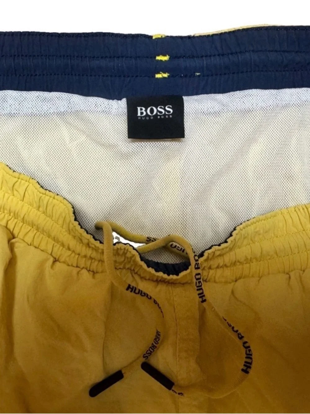 Hugo Boss Yellow Swim / Running Shorts Trunks Sz L mesh lining